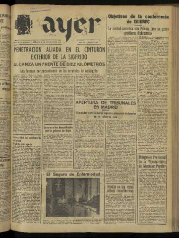 'Ayer : diario informativo de la mañana' - Año IX Número 2545 - 1944 septiembre 16