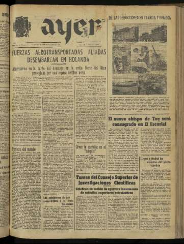 'Ayer : diario informativo de la mañana' - Año IX Número 2547 - 1944 septiembre 19