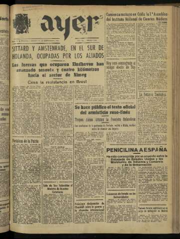 'Ayer : diario informativo de la mañana' - Año IX Número 2549 - 1944 septiembre 21