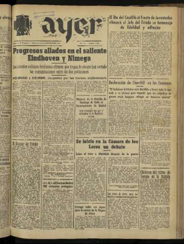 'Ayer : diario informativo de la mañana' - Año IX Número 2554 - 1944 septiembre 27