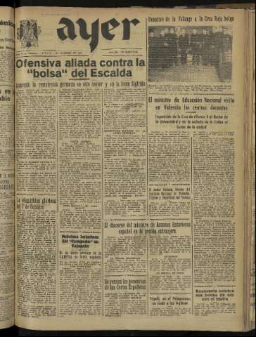 'Ayer : diario informativo de la mañana' - Año IX Número 2563 - 1944 octubre 7