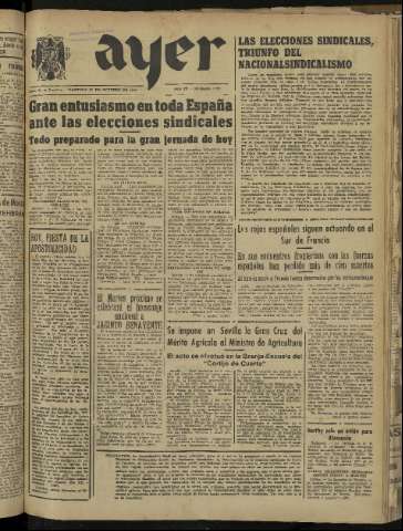'Ayer : diario informativo de la mañana' - Año IX Número 2576 - 1944 octubre 22