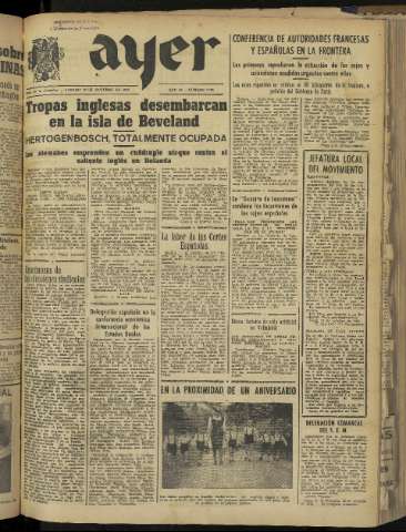 'Ayer : diario informativo de la mañana' - Año IX Número 2581 - 1944 octubre 28