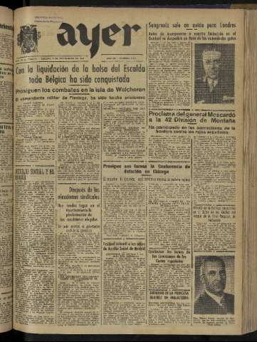 'Ayer : diario informativo de la mañana' - Año IX Número 2587 - 1944 noviembre 4