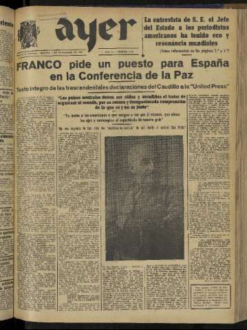 'Ayer : diario informativo de la mañana' - Año IX Número 2589 - 1944 noviembre 7