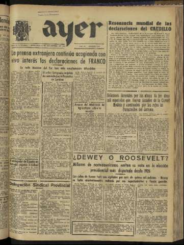 'Ayer : diario informativo de la mañana' - Año IX Número 2590 - 1944 noviembre 8