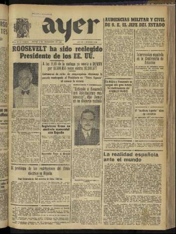 'Ayer : diario informativo de la mañana' - Año IX Número 2591 - 1944 noviembre 9