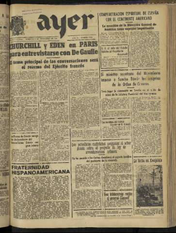 'Ayer : diario informativo de la mañana' - Año IX Número 2594 - 1944 noviembre 12