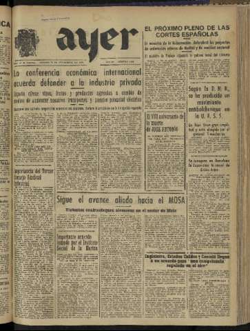 'Ayer : diario informativo de la mañana' - Año IX Número 2599 - 1944 noviembre 18
