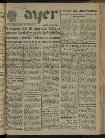 'Ayer : diario informativo de la mañana' - Año IX Número 2604 - 1944 noviembre 24