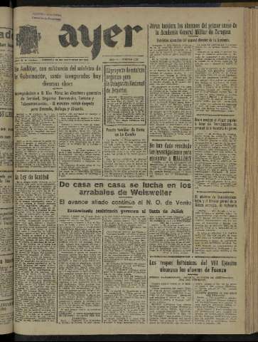 'Ayer : diario informativo de la mañana' - Año IX Número 2606 - 1944 noviembre 26