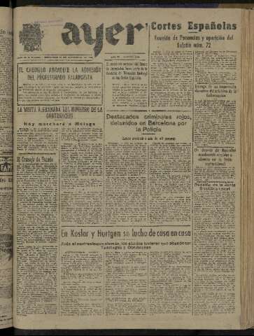 'Ayer : diario informativo de la mañana' - Año IX Número 2608 - 1944 noviembre 29