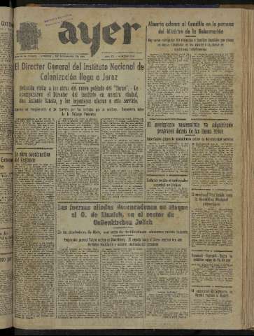 'Ayer : diario informativo de la mañana' - Año IX Número 2610 - 1944 diciembre 1
