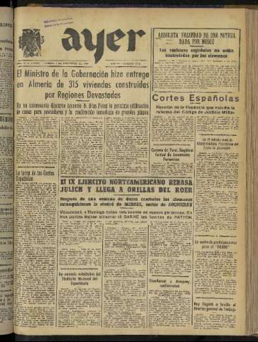 'Ayer : diario informativo de la mañana' - Año IX Número 2611 - 1944 diciembre 2