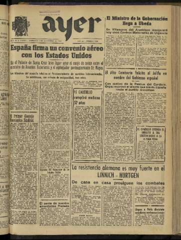 'Ayer : diario informativo de la mañana' - Año IX Número 2612 - 1944 diciembre 3