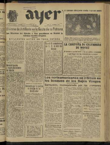 'Ayer : diario informativo de la mañana' - Año IX Número 2613 - 1944 diciembre 5