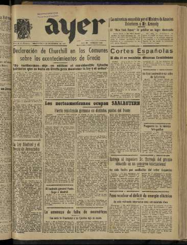 'Ayer : diario informativo de la mañana' - Año IX Número 2614 - 1944 diciembre 6