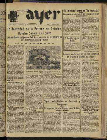 'Ayer : diario informativo de la mañana' - Año IX Número 2619 - 1944 diciembre 12