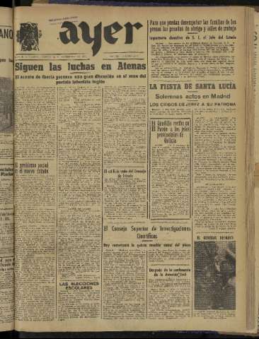 'Ayer : diario informativo de la mañana' - Año IX Número 2621 - 1944 diciembre 14