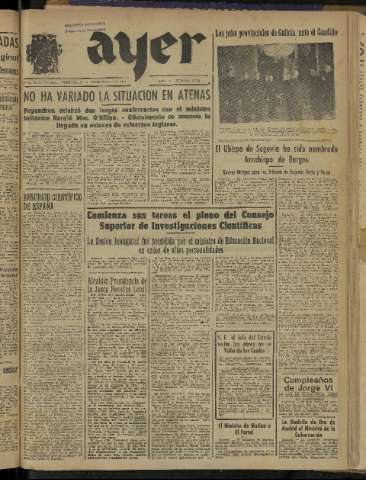'Ayer : diario informativo de la mañana' - Año IX Número 2622 - 1944 diciembre 15
