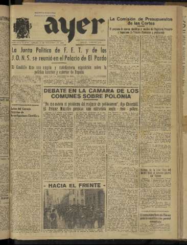 'Ayer : diario informativo de la mañana' - Año IX Número 2623 - 1944 diciembre 16