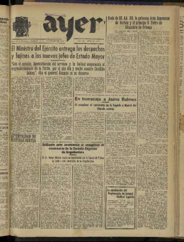 'Ayer : diario informativo de la mañana' - Año IX Número 2625 - 1944 diciembre 19
