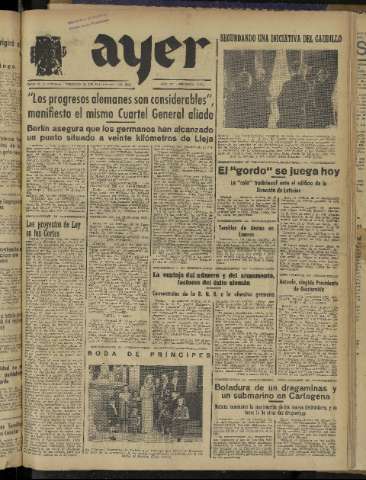'Ayer : diario informativo de la mañana' - Año IX Número 2628 - 1944 diciembre 22