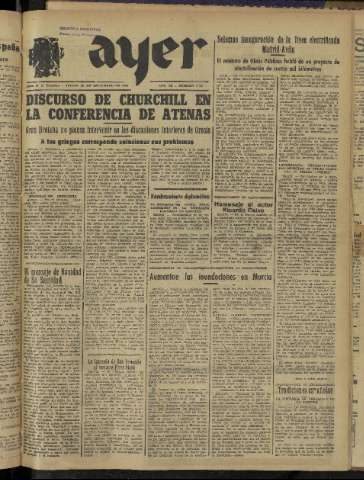 'Ayer : diario informativo de la mañana' - Año IX Número 2634 - 1944 diciembre 28