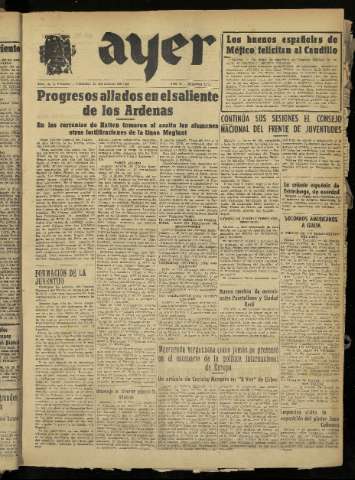 'Ayer : diario informativo de la mañana' - Año X Número 2647 - 1945 enero 12
