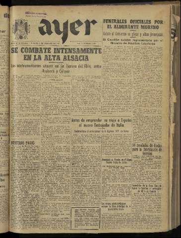 'Ayer : diario informativo de la mañana' - Año X Número 2668 - 1945 febrero 6