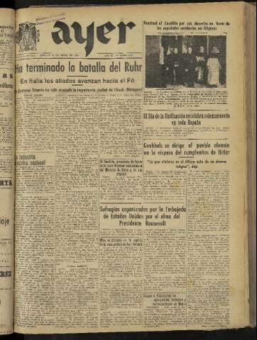 'Ayer : diario informativo de la mañana' - Año X Número 2730 - 1945 abril 20