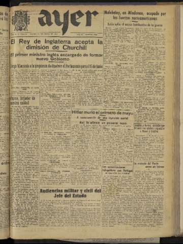 'Ayer : diario informativo de la mañana' - Año X Número 2759 - 1945 mayo 24