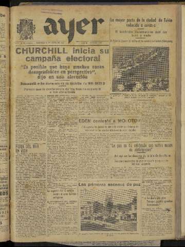 'Ayer : diario informativo de la mañana' - Año X Número 2762 - 1945 mayo 27