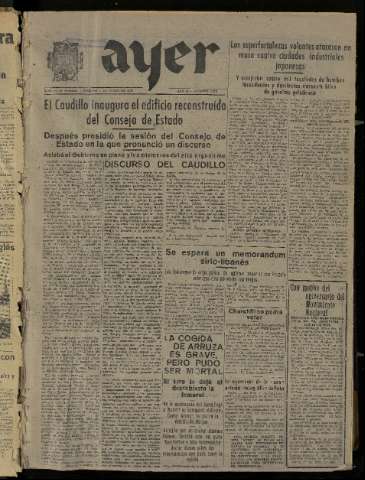 'Ayer : diario informativo de la mañana' - Año X Número 2793 - 1945 julio 3