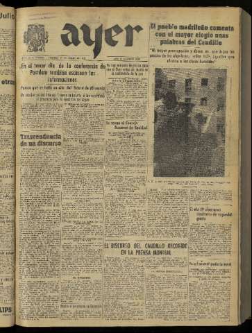 'Ayer : diario informativo de la mañana' - Año X Número 2808 - 1945 julio 20
