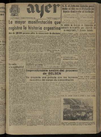 'Ayer : diario informativo de la mañana' - Año X Número 2862 - 1945 septiembre 21