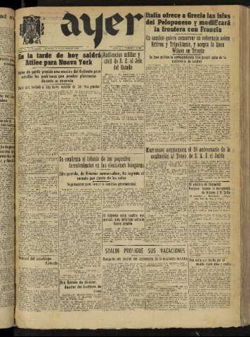'Ayer : diario informativo de la mañana' - Año X Número 2904 - 1945 noviembre 9