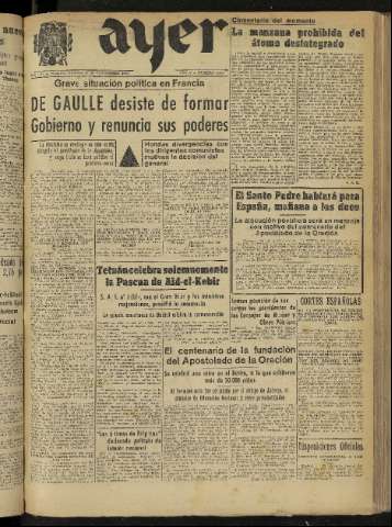 'Ayer : diario informativo de la mañana' - Año X Número 2911 - 1945 noviembre 17