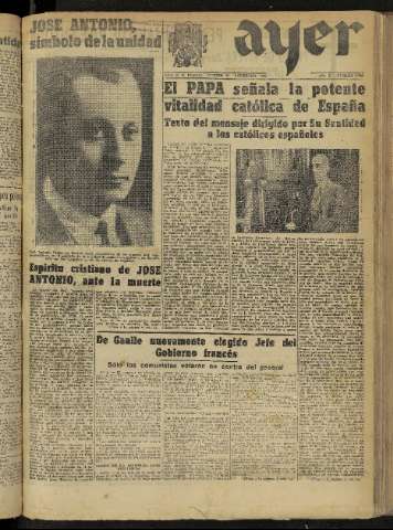 'Ayer : diario informativo de la mañana' - Año X Número 2913 - 1945 noviembre 20