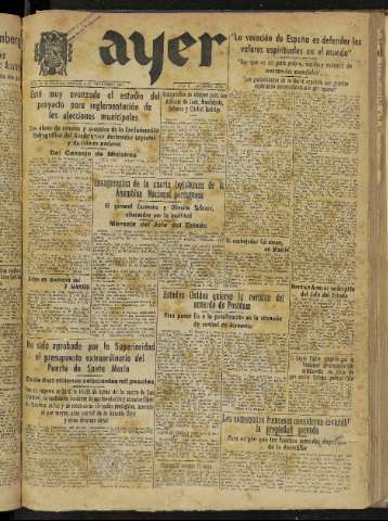 'Ayer : diario informativo de la mañana' - Año X Número 2923 - 1945 diciembre 1