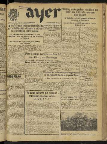 'Ayer : diario informativo de la mañana' - Año X Número 2927 - 1945 diciembre 6