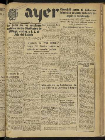 'Ayer : diario informativo de la mañana' - Año X Número 2928 - 1945 diciembre 7