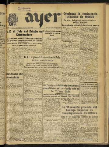 'Ayer : diario informativo de la mañana' - Año X Número 2937 - 1945 diciembre 18