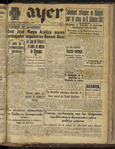 'Ayer : diario informativo de la mañana' - Año XII Número 3310 - 1947 marzo 1
