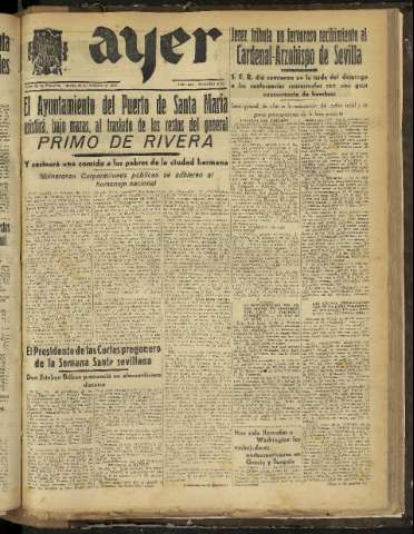 'Ayer : diario informativo de la mañana' - Año XII Número 3324 - 1947 marzo 18