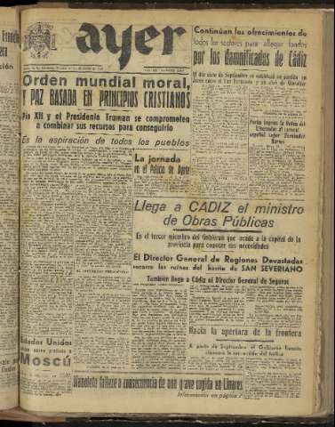 'Ayer : diario informativo de la mañana' - Año XII Número 3464 - 1947 agosto 29