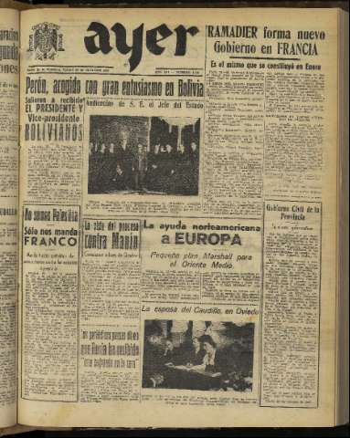 'Ayer : diario informativo de la mañana' - Año XII Número 3512 - 1947 octubre 24