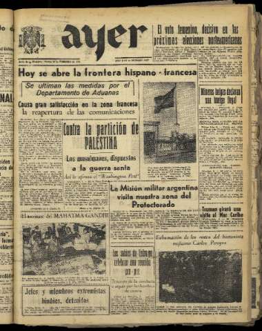 'Ayer : diario informativo de la mañana' - Año XIII Número 3604 - 1948 febrero 10