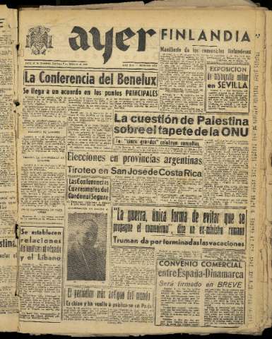 'Ayer : diario informativo de la mañana' - Año XIII Número 3627 - 1948 marzo 7