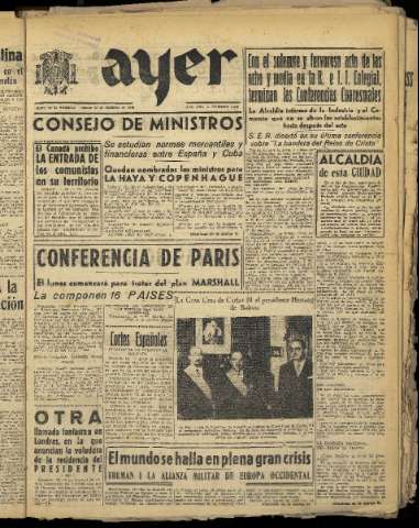 'Ayer : diario informativo de la mañana' - Año XIII Número 3632 - 1948 marzo 13